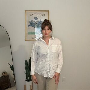 Old Navy Boyfriend White Cotton Button-Up Shirt Size Medium